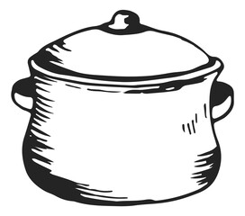 Poster - Cooking pot sketch. Kitchen metal crockery in hand drawn style