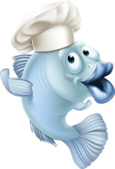 Sticker - Cartoon fish wearing a chef hat
