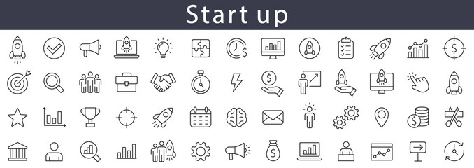 start up line icons set. startup launch symbol collection vector