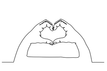 Wall Mural - Continuous Line I Love Vector Sketch - Man Hands Showing Heart