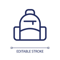 Sticker - School backpack pixel perfect linear ui icon. Rucksack for high school, college students. GUI, UX design. Outline isolated user interface element for app and web. Editable stroke. Arial font used