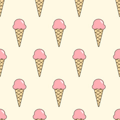 Wall Mural - Seamless vector pattern with abstract ice cream cone. 90s and y2k vibes funky dessert background. Vintage nostalgia texture for design and print