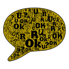 Thought cloud illustration with R U OK Day word cloud with colorful letters. R U OK Day is an Australian national day of action dedicated to inspiring all people to ask Are you OK regularly