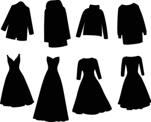 Wall Mural - clothes set, dresses silhouette isolated, vector