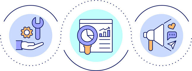 Sticker - Promotional campaign data loop concept icon. Information analytics. Business analysis abstract idea thin line illustration. Isolated outline drawing