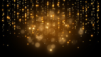 golden luxury background 4k, glowing and shiny stars and hearts falling, bokeh particles ,event and concert background, valentines and love romantic template