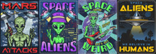 Space Alien Set Colorful Posters