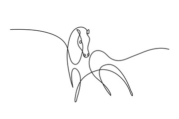 Wall Mural - Continuous one line drawing. Horse logo. Black and white vector illustration. Concept for logo, card, banner, poster, flyer