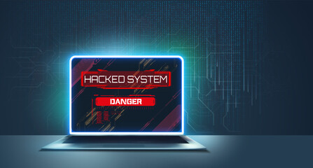 Leinwandbilder - The concept of hacking and data privacy violations due to the threat of Internet technologies. System hacking with info message. Background with a code on a blue background and a virus warning.