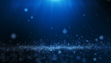 Glitter Light Blue Particles Stage And Light Shine Abstract Background. Flickering Particles With Bokeh Effect.