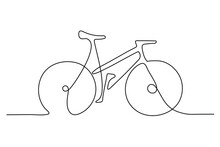 One Line Drawing Or Continuous Line Art Of Classic Bicycle Vector Illustration. Hand Drawing Business Concept Sketch Of Bike A Traditional Transportation. Healthy Lifestyle Minimalist Style