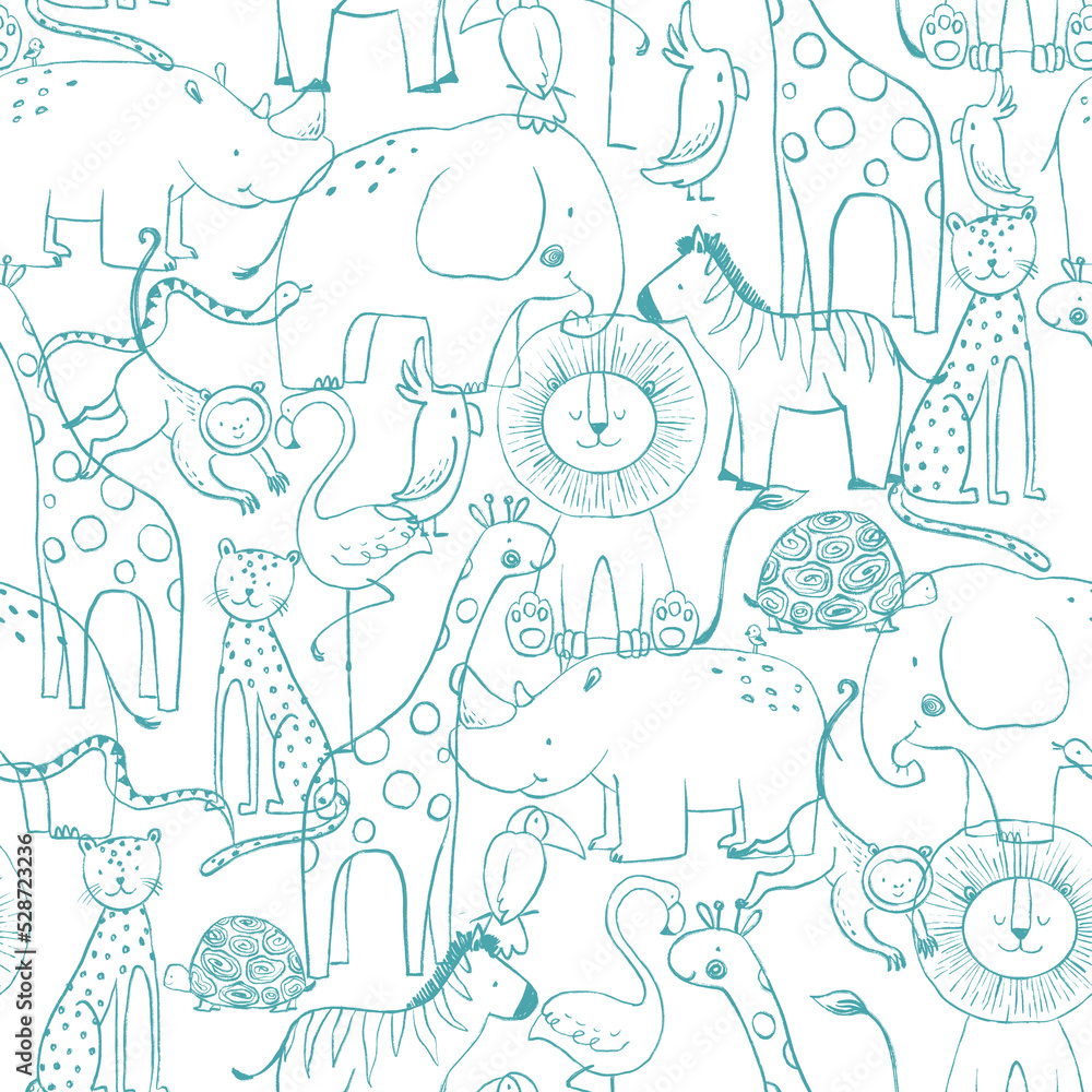 Beautiful seamless baby pattern with cute hand drawn safari elephant ...