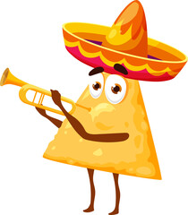 Wall Mural - Nachos mexican character in sombrero play trumpet