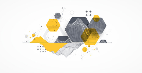 Aufkleber - Modern science technology abstract background using hexagonal shapes. Wireframe spot surface illustration. Vector.