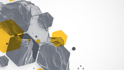 Aufkleber - Modern science technology abstract background using hexagonal shapes. Wireframe spot surface illustration. Vector.