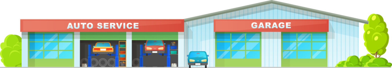 Sticker - Auto service and garage station building icon