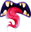Monster mouth icon, creepy jaws with forked tongue