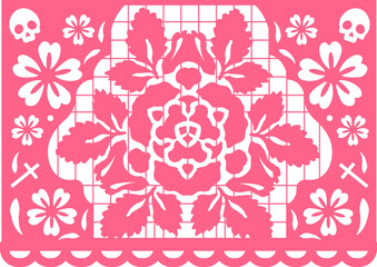 Wall Mural - Papel picado paper banner flag with floral decor