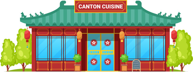 Sticker - Canton cuisine restaurant building isolated cafe