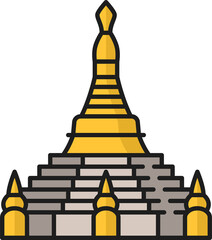 Buddhism religious symbol, stupa shrine isolated