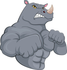 Poster - muscle rhino cartoon on white background