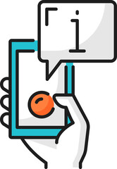 Poster - . Phone in hand with information bubble line icon