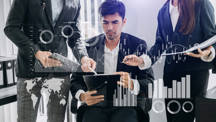 Wall Mural - financial report data of business operations balance sheet and income statement and diagram as finte