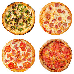 Wall Mural - Set of different pizzas collage isolated png