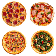 Wall Mural - Isolated png collage of various types of pizza