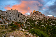 Colorful Sky From The Setting Sun Over Tulovegrede In The Croatian Velebit Mountains.