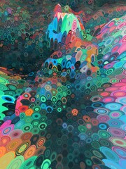 Canvas Print - Abstract 3D colorful circle texture mountain landscape. Modern background, 3D illustration