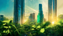 Solarpunk Futuristic Glass City And Nature
