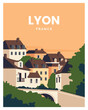 © Butter Bites - sunset in lyon france landscape background. Vector illustration with minimalist style for travel poster, print, postcard.