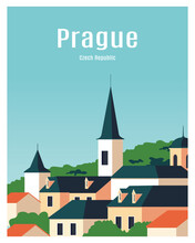 prague city landscape background. vector illustration with colorful and flat minimalist style.