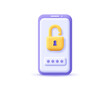 © Olga Kriukova - 3d icon unlocked padlock with password on smartphone. Render mobile with lock for security, safety, protection, privacy and encryption concept. 3d realistic vector illustration cellphone