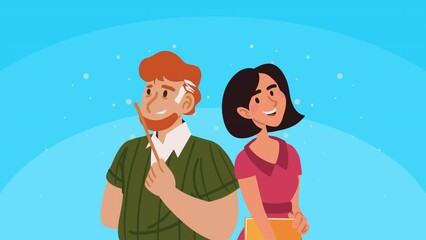 Poster - teachers couple professional characters animation