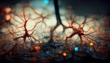 Close Up Neural Neuron Nerve Ipulse Connection Brain Mind Concept Microscopic Macro 