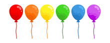Colorful Balloons Isolated On White, Balloons In Rainbow Colors, Vector Illustration