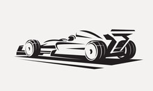 Formula One Bolide Stylized Vector Symbol, Outlined Sketch