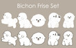 Simple and adorable white Bichon Frise illustrations set