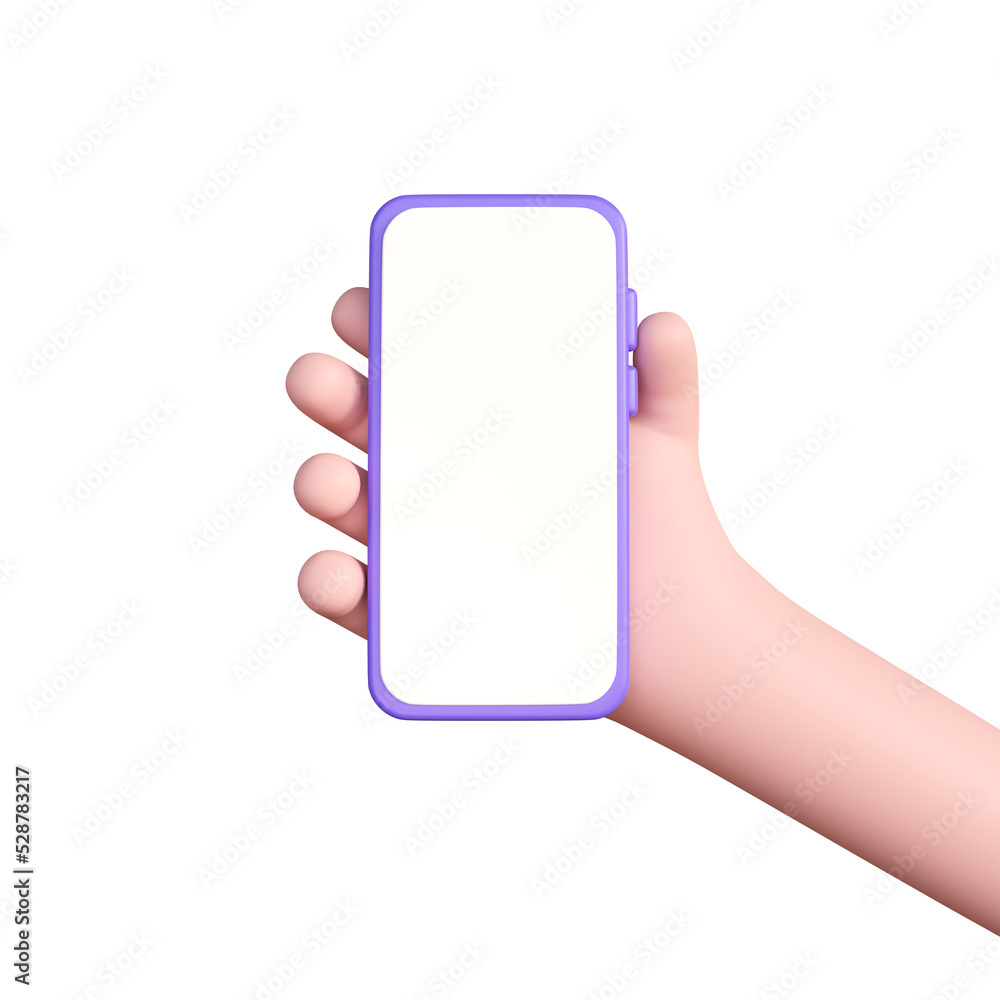 3d hand holding a mobile phone with a blank screen. smartphone mockup ...