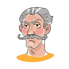 Sticker - Portrait of an adult man with a mustache. Line style with colored spots. Isolated on white background. Vector flat illustration