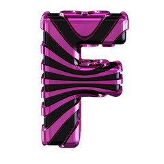 Black 3d symbol with purple straps. letter f