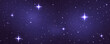 Space night sky with nebula and shining stars. Starry universe cosmic background with blue, purple realistic nebulosity and glow star. Realistic violet galaxy with stardust and sparkle sparks, vector