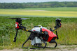 © Sodel Vladyslav - A modern solution in agricultural. Use of robotic systems with agriculture spraying drone fly to sprayed spraying chemical from insects - insecticides, fungicides, acaricide, or herbicides from weeds.