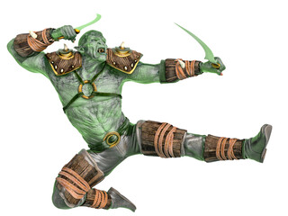 Poster - orc warrior jumping with swords