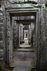 Wall Mural - Long Covered Passageway in Preah Khan Temple, Portrait, Siem Reap, Cambodia