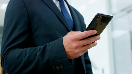 Poster - Networking, communication and business man hand with 5g network, social and typing on smartphone app. Man with technology planning schedule, writing email or using contact us page on website.