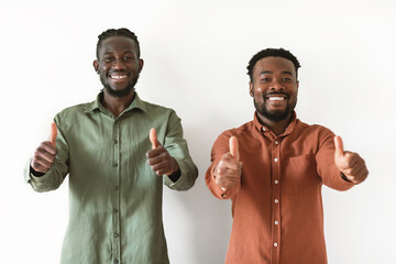 Wall Mural - Two Black Males Gesturing Like With Both Hands, White Background