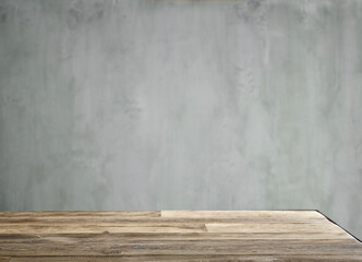 Wall Mural - Wooden table and grey wall